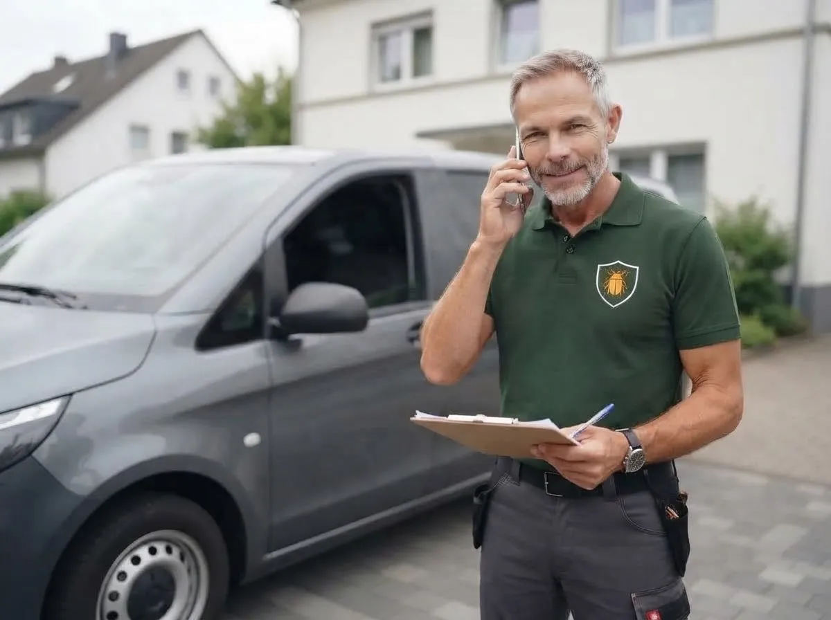 Kammerjäger beantwortet am Telefon die Fragen eines Kunden